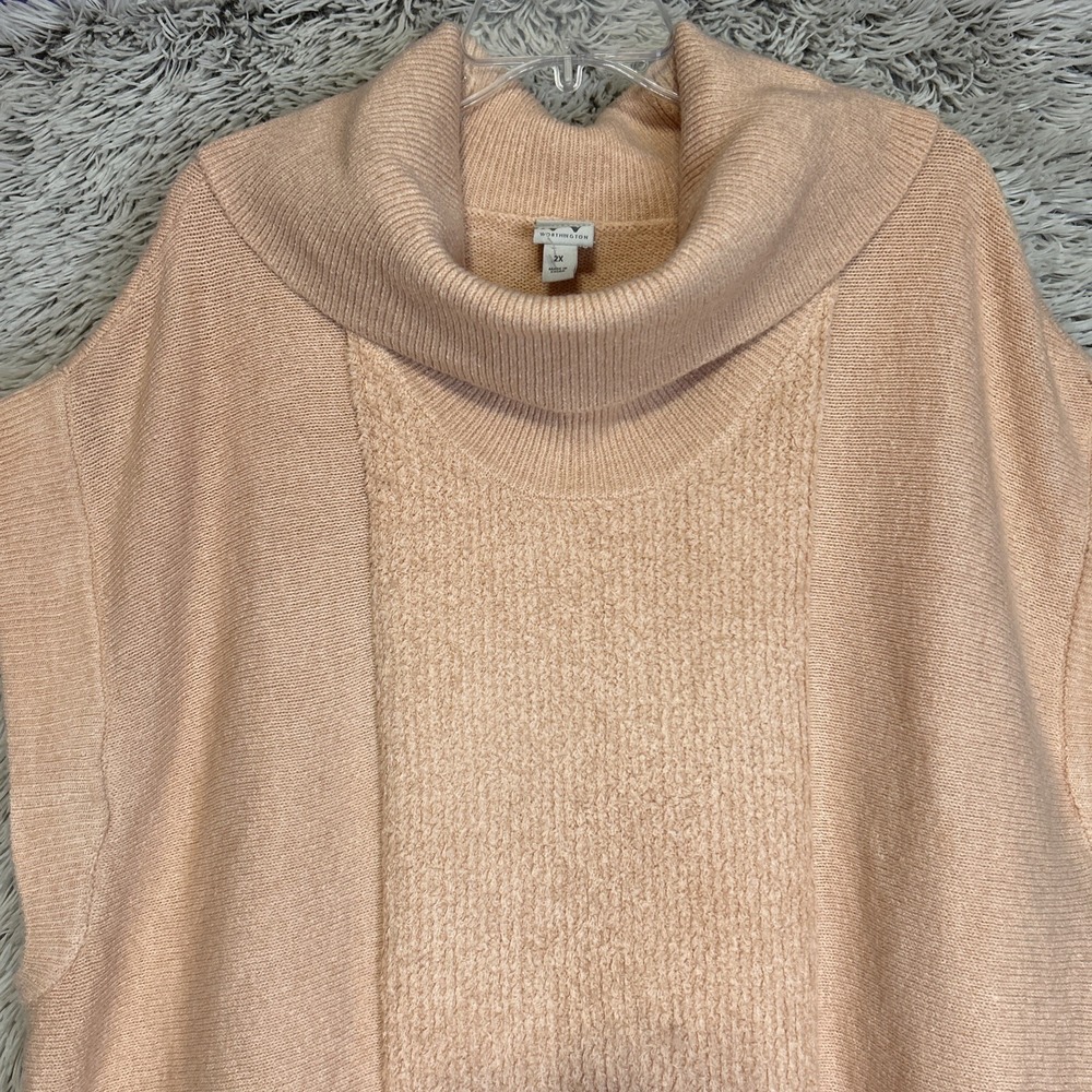 Worthington 2X Women's Pink Sand Cowl Chenille Dolman Sweater Oversize Stretch - Picture 4 of 7